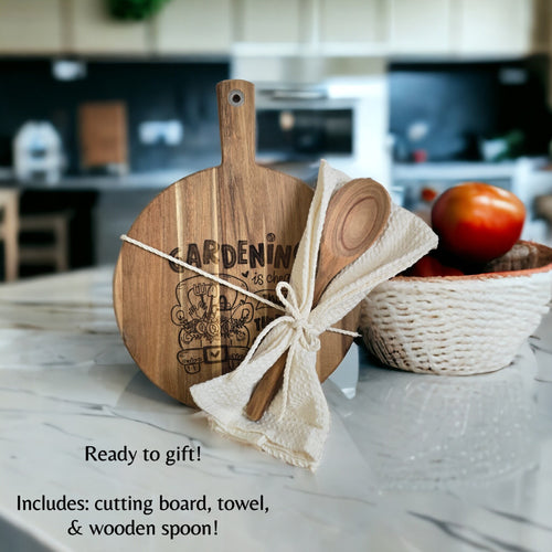 Gardening is Cheaper than Therapy Cutting Board, Gardening Cutting Board, Garden Gift, Gifts for Her, Ready to Gift Set, Housewarming Gift
