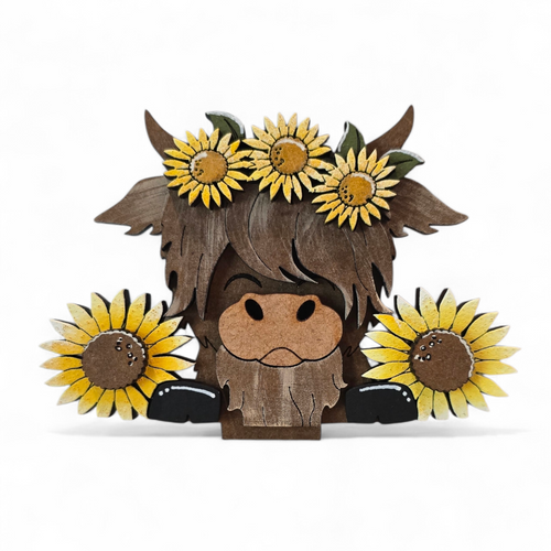 Highland Cow with Sunflower Crown Insert