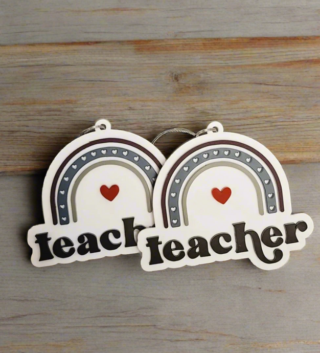 teacher rainbow bag tag keychain rear view mirror charm - 0