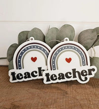 Load image into Gallery viewer, teacher rainbow bag tag keychain rear view mirror charm - 1
