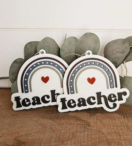 teacher rainbow bag tag keychain rear view mirror charm - 1
