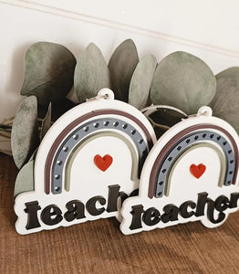 teacher rainbow bag tag keychain rear view mirror charm - 2