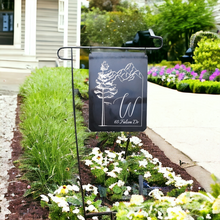 Load image into Gallery viewer, Personalized Aluminum Yard Flag w/ Pine Tree &amp; Mountain Range