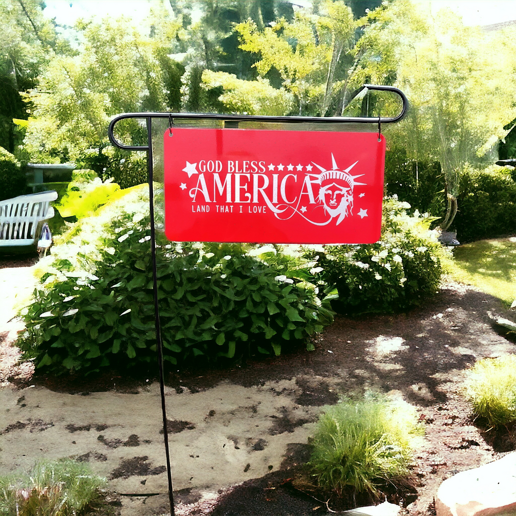 God Bless America Red Aluminum Yard Flag