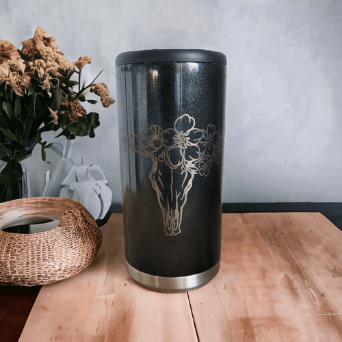 Floral Longhorn Skinny Can Cooler