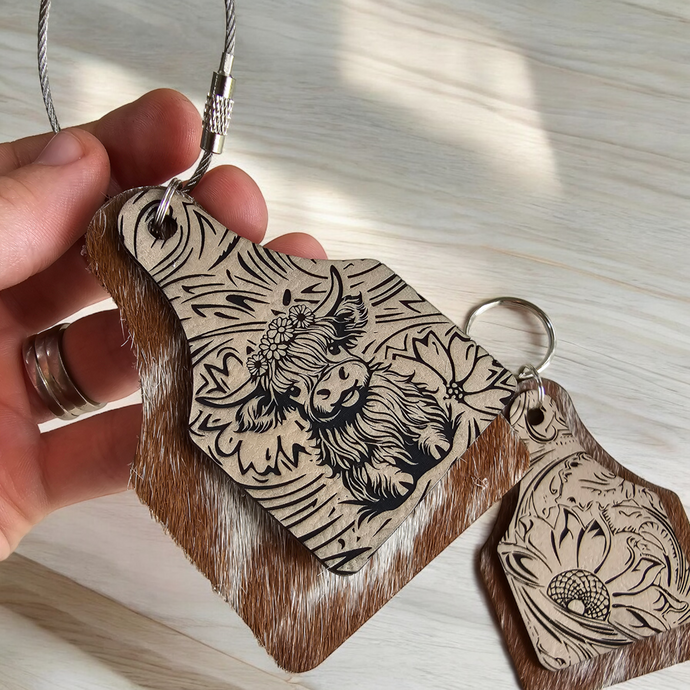 Cowhide Ear Tag Layered Keyring