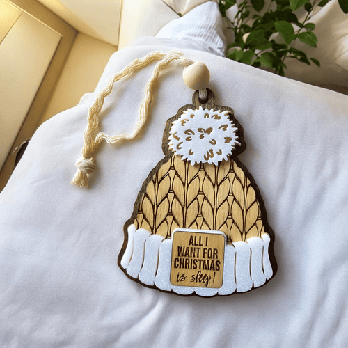 Beanie Ornament, All I Want Is Sleep Ornemanent, idahome, idaho handmade, shop small idaho